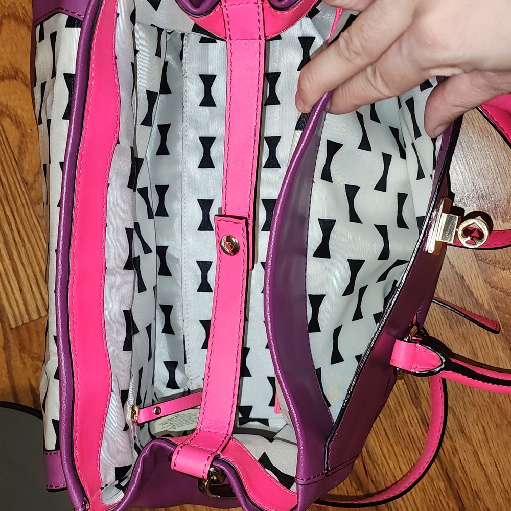 Like New Kate Spade Purple and Barbie Pink Satchel Crossbody Leather Bag - Picture 6 of 17
